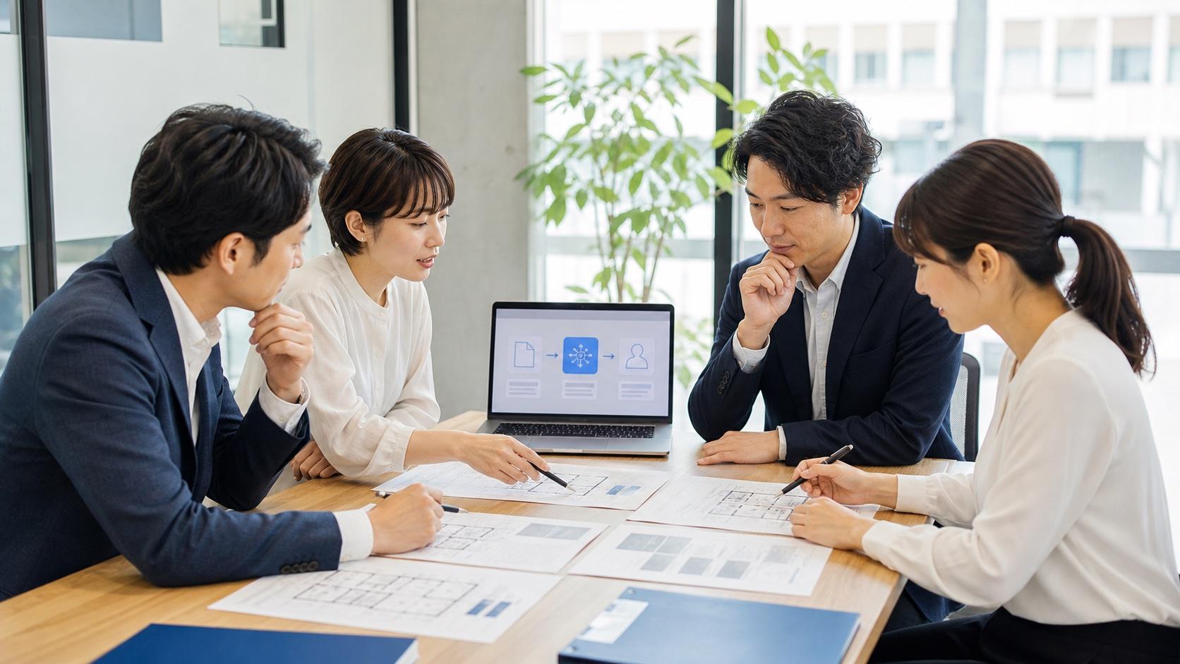 不動産AI実証事業で契約関連書類の確認方法を検討する担当者